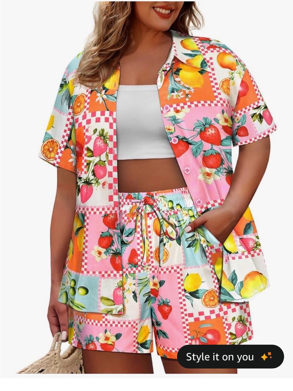 Amazon Pink Orange Multi Strawberry Citrus Print Women’s Shorts